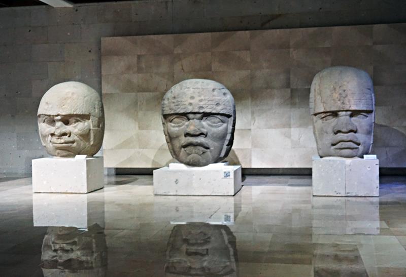 cabezas colosales olmecas números 9, 3 y 4 en museo de antropología de Xalapa